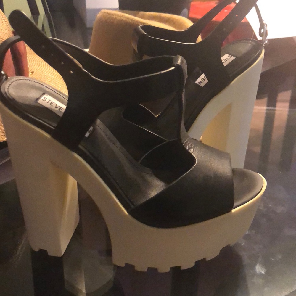 Steve Madden Girl Talk black leather sandals.